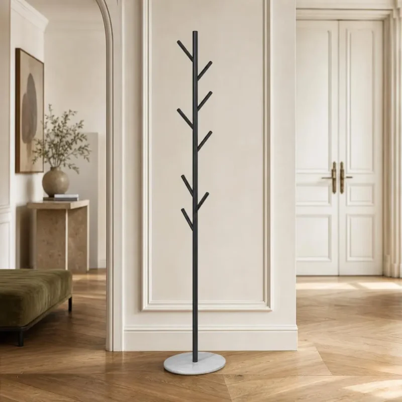 Porte-manteau sur pied arbre métal noir et blanc