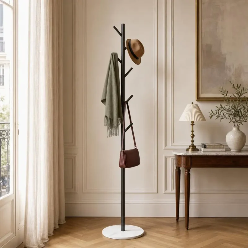 Porte-manteau sur pied arbre métal noir et blanc
