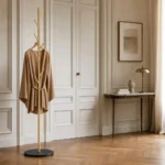 Porte-manteau sur pied arbre métal noir et doré