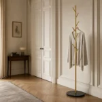 Porte-manteau sur pied arbre métal noir et doré