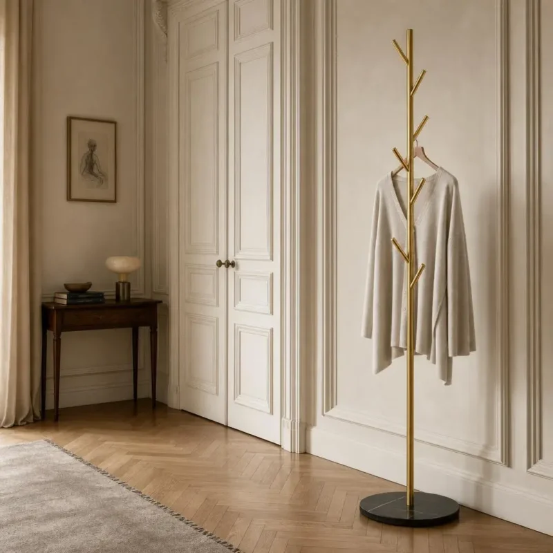 Porte-manteau sur pied arbre métal noir et doré