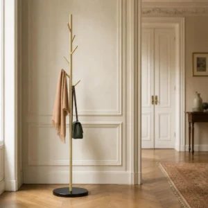 Porte-manteau sur pied arbre métal noir et doré