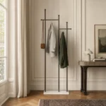 Porte-manteau sur pied blanc et noir style moderne