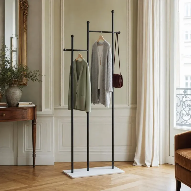 Porte-manteau sur pied blanc et noir style moderne