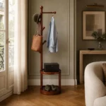 Porte-manteau sur pied en bois pour entrée
