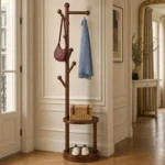 Porte-manteau sur pied en bois pour entrée