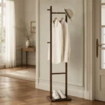Porte-manteau sur pied bois foncé 2 pieds autoportant