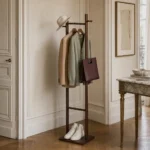Porte-manteau sur pied bois foncé 2 pieds autoportant