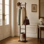 Porte-manteau sur pied bois foncé 2 pieds autoportant
