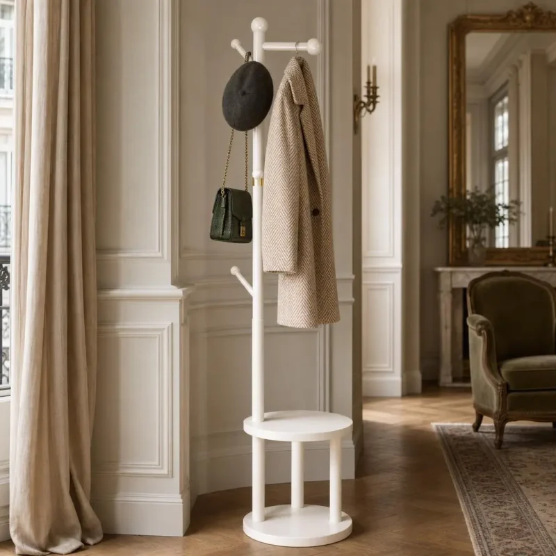 Porte-manteau sur pied en bois style naturel pour l'entrée