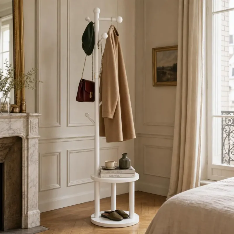 Porte-manteau sur pied en bois style naturel pour l'entrée