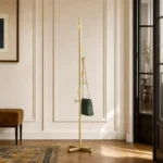Porte-manteau sur pied branche champignon doré avec base croisée
