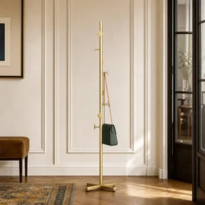 Porte-manteau sur pied branche champignon doré avec base croisée