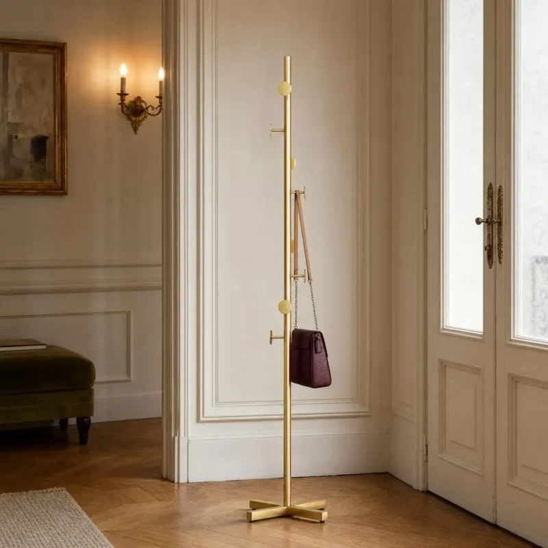 Porte-manteau sur pied branche champignon doré avec base croisée