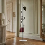Porte-manteau sur pied branche champignon noir et blanc en métal