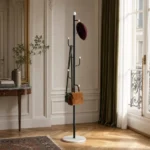 Porte-manteau sur pied branche champignon noir et blanc en métal