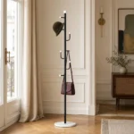 Porte-manteau sur pied branche champignon noir et blanc en métal