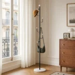 Porte-manteau sur pied branche champignon noir et blanc en métal