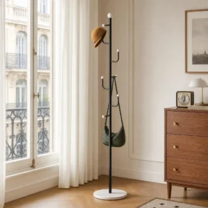 Porte-manteau sur pied branche champignon noir et blanc en métal