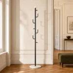 Porte-manteau sur pied branche champignon noir et blanc en métal