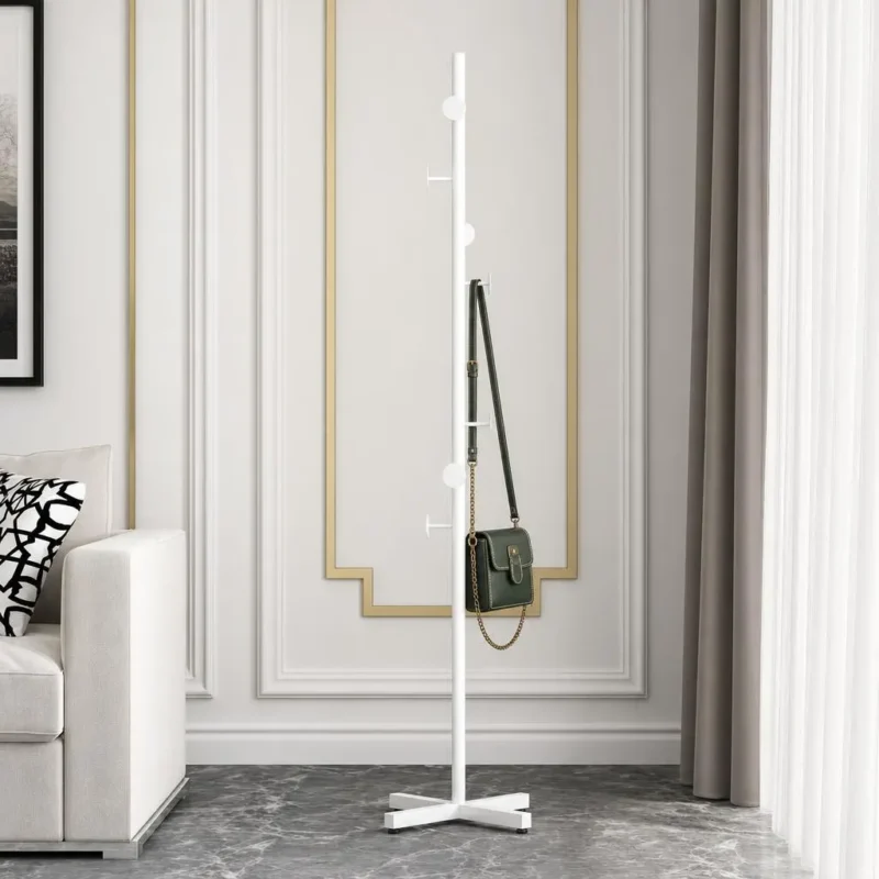 Porte-manteau sur pied champignon base croisée blanc en métal