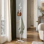 Porte-manteau sur pied champignon base croisée blanc en métal