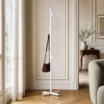 Porte-manteau sur pied champignon base croisée blanc en métal
