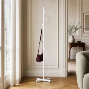 Porte-manteau sur pied champignon base croisée blanc en métal