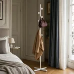 Porte-manteau sur pied champignon base croisée blanc en métal