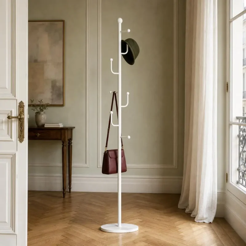 Porte-manteau sur pied champignon blanc en métal design épuré