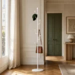Porte-manteau sur pied champignon blanc en métal design épuré