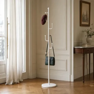Porte-manteau sur pied champignon blanc en métal design épuré