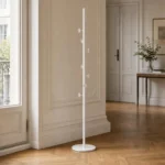 Porte-manteau sur pied champignon blanc métal et métal