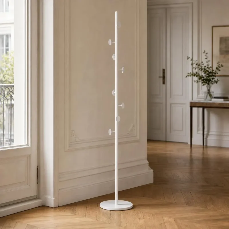 Porte-manteau sur pied champignon blanc métal et métal