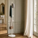 Porte-manteau sur pied champignon blanc métal et métal