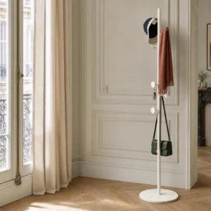Porte-manteau sur pied champignon blanc métal et métal
