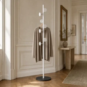 Porte-manteau sur pied champignon blanc et noir avec base marbre