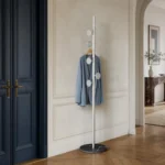 Porte-manteau sur pied champignon blanc et noir avec base marbre