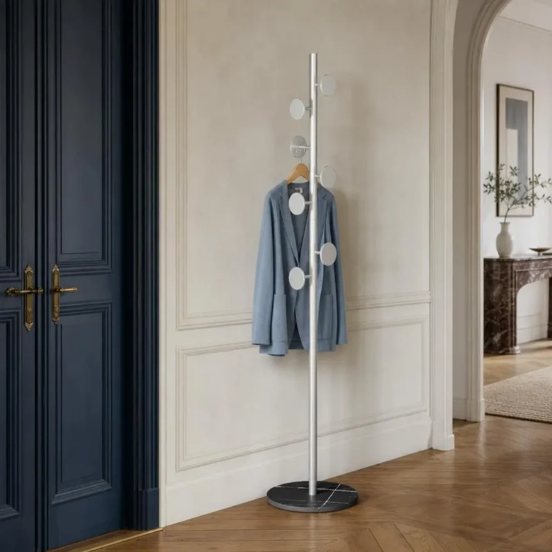 Porte-manteau sur pied champignon blanc et noir avec base marbre