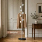 Porte-manteau sur pied champignon blanc et noir avec base marbre