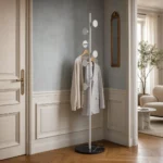 Porte-manteau sur pied champignon blanc et noir avec base marbre