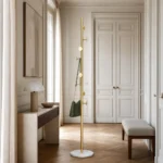 Porte-manteau sur pied champignon métal blanc et doré