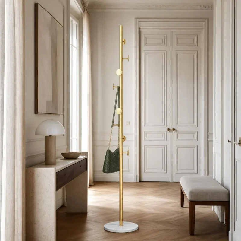 Porte-manteau sur pied champignon métal blanc et doré