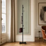 Porte-manteau sur pied champignon noir avec base croisée