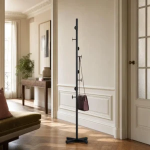 Porte-manteau sur pied champignon noir avec base croisée