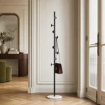 Porte-manteau sur pied champignon noir et blanc avec socle marbre