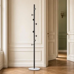 Porte-manteau sur pied champignon noir et blanc avec socle marbre