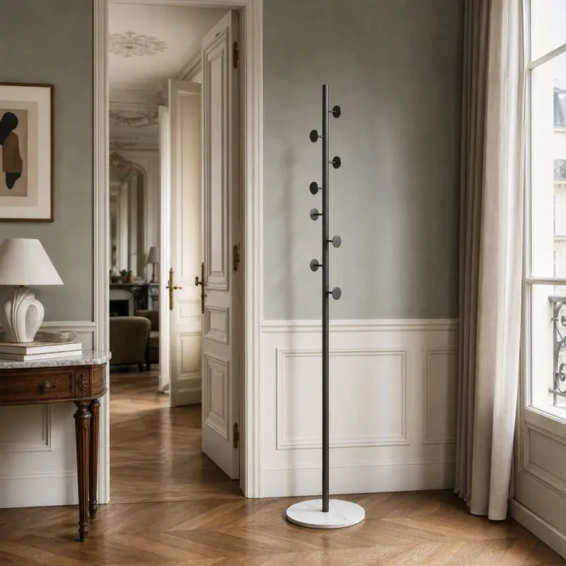 Porte-manteau sur pied champignon noir et blanc avec socle marbre