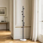 Porte-manteau sur pied champignon noir et blanc avec socle marbre