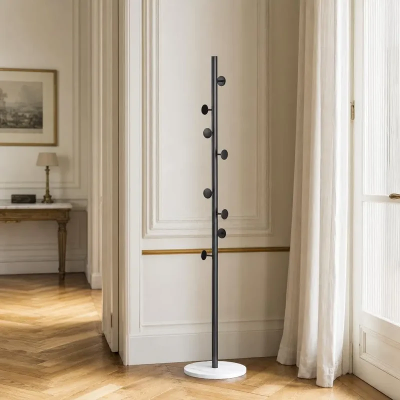 Porte-manteau sur pied champignon noir et blanc avec socle marbre